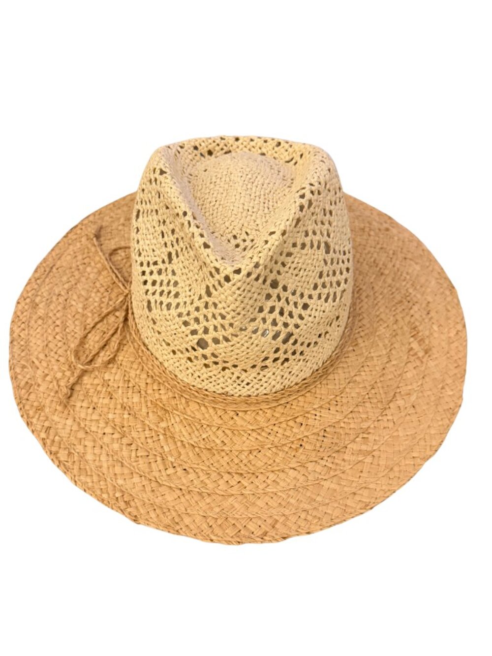 Talbots Open Weave Adjustable Straw Sun Hat Tan Wide Brim Beach Fedora Boho NEW